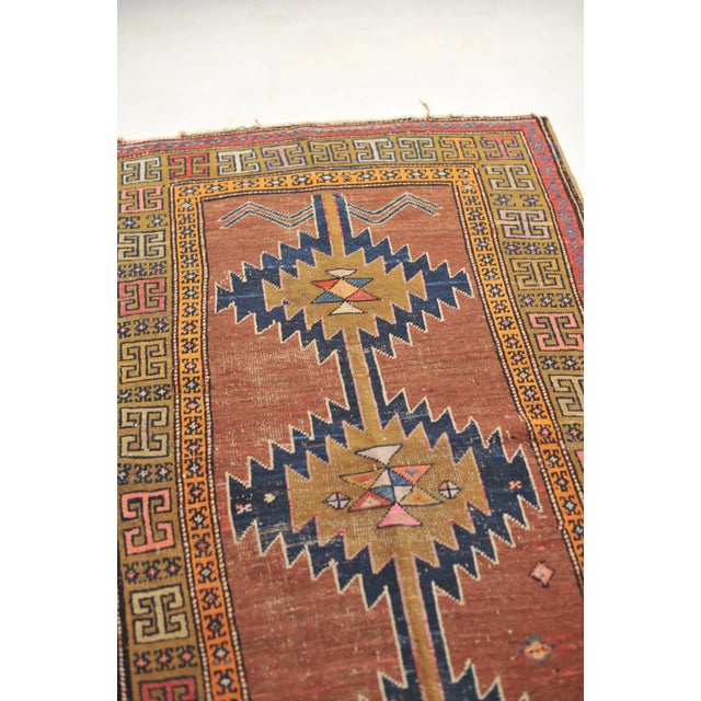 Geometric Runner in Clays, Saffron & Deep Indigo 3.7 x 11 For Sale - Image 9 of 13