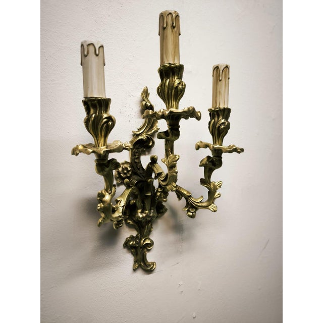 Antique Three-Light Bronze Wall Lamp, 1890s For Sale - Image 17 of 18