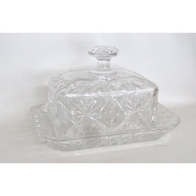 1940s Crystal Butter Dish Clear Cut Glass Lidded Serving Plate For Sale - Image 10 of 18