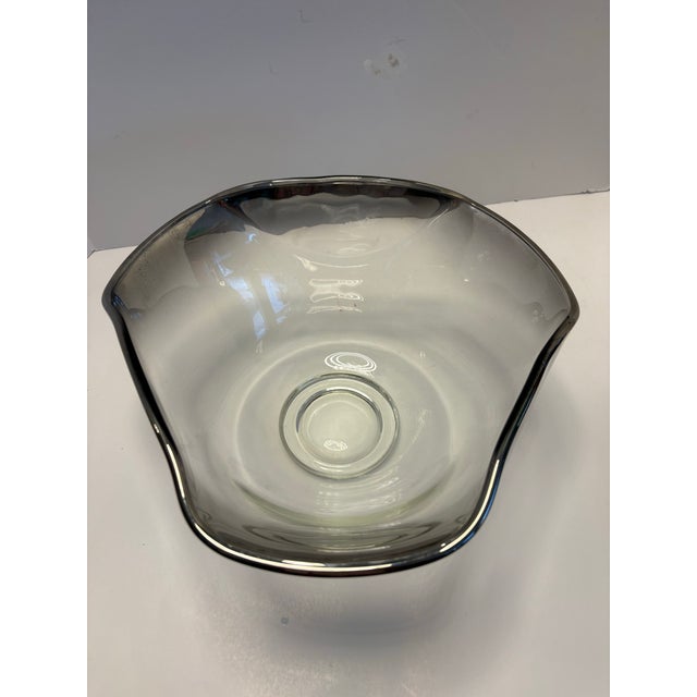 Holmegaard Mid Century Smoky Art Glass Freeform Bowl | Sculptural Handkerchief Edge Centerpiece For Sale - Image 4 of 8