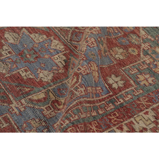Textile Rug & Kilim’s Kazak-Inspired Rug in Red and Blue Tribal Pattern For Sale - Image 7 of 9