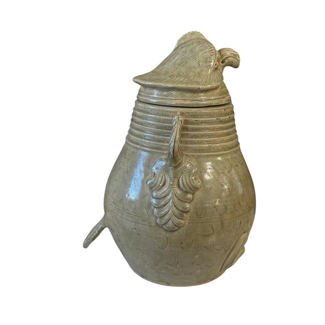 Vintage Chinoiserie Song Style Celadon-Glazed Ceramic Owl-Shaped Jar With a Lid 11.5" H For Sale In New York - Image 6 of 10