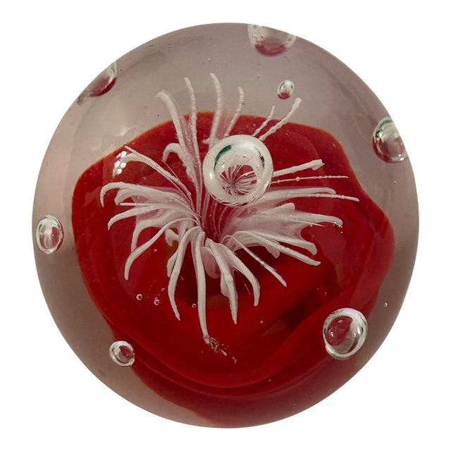 Murano Vintage Hand Blown Glass Flower Paperweight For Sale