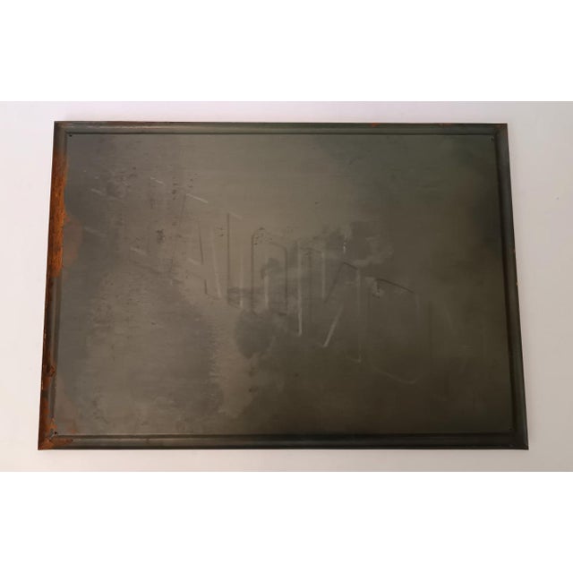 Metal advertising table with raised writing This piece has an attribution mark, I am sure that it is completely authentic...