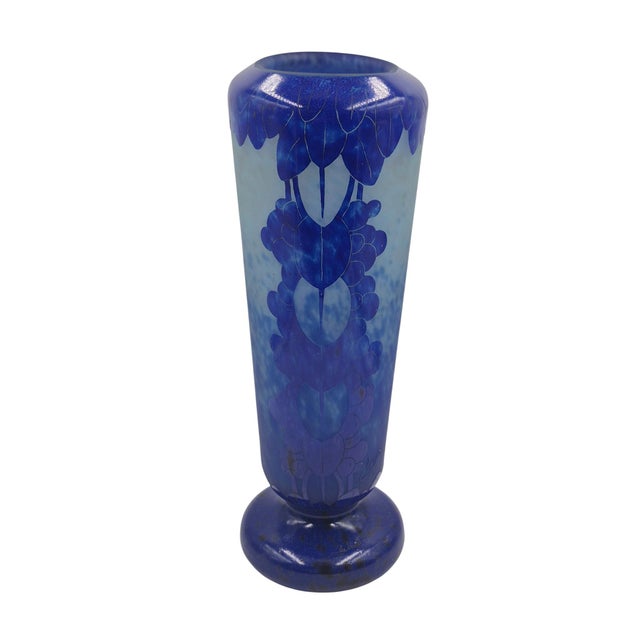 1920s Charder Art Deco Camafeo Vase by Le Verre Français in Vidrio Azul - 32 Cm For Sale - Image 14 of 16