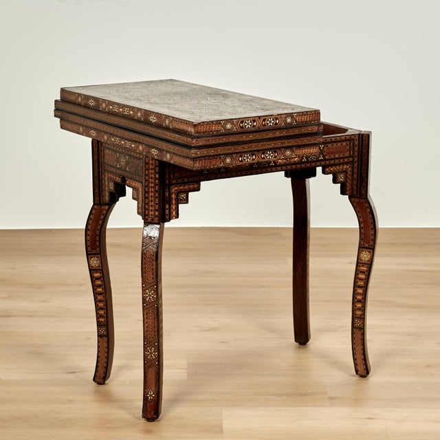 Moroccan Antique Moroccan Foldout Inlaid Game Table For Sale - Image 3 of 16