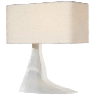 Anne-Marie Barton by Visual Comfort Signature Terra-Forma 23" Left Table Lamp in Plaster White with Bouclé Shade For Sale