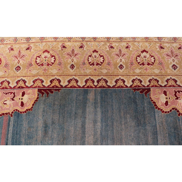 Antique 19th Century Indian Agra Rug in Solid Blue Background For Sale - Image 14 of 14
