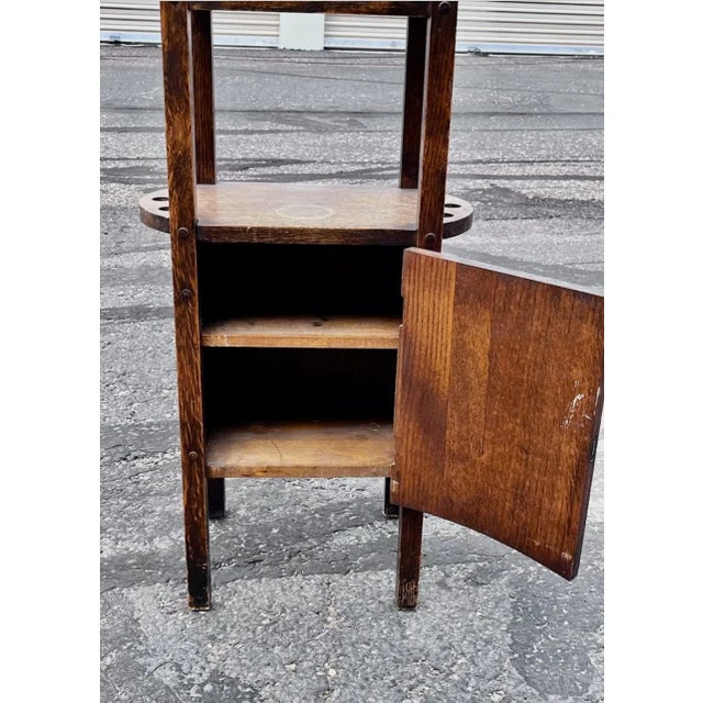 Art Deco Early 20th Century Antique Solid Oak Mission Style Pipe Smoke Stand For Sale - Image 3 of 5