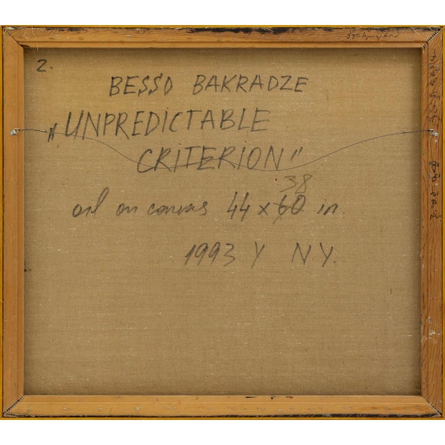 Blue Besso Bakradze Unpredictable Criterion 1993 Signed Abstract Oil Painting Canvas For Sale - Image 8 of 8