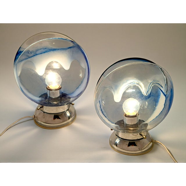 Blue Murano Glass Lamps by Toni Zuccheri for Venini, 1970s, Set of 2 For Sale - Image 8 of 12