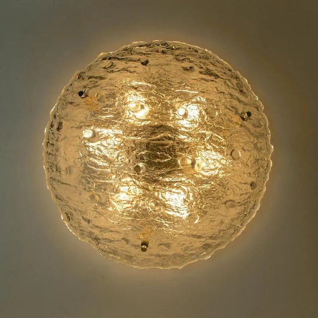 Gold Textured Wave Glass Flush Mount from Kaiser Leuchten, 1970s For Sale - Image 11 of 16