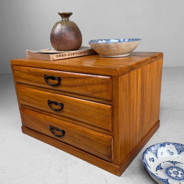 Contemporary Vintage Japanese Wooden Desktop Chest with Drawers, 1970s-1980s For Sale - Image 3 of 10