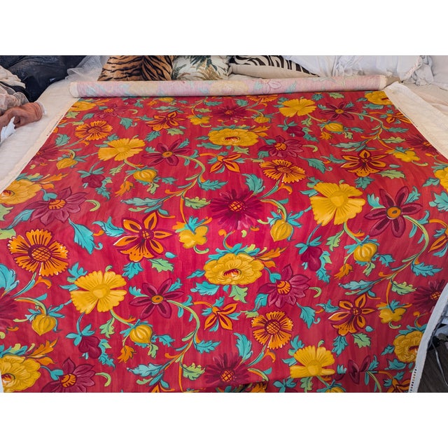 Designers Guild Kasuti Fabric | Discontinued Bold Red Floral Cotton | Full 9+yds For Sale - Image 4 of 6
