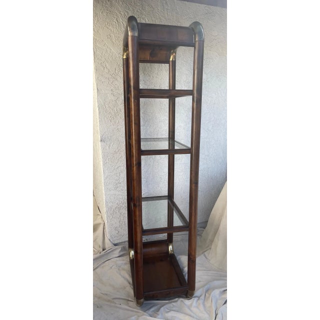 1960s Karl Springer Style Wood/Brass Waterfall Etagere For Sale - Image 5 of 12