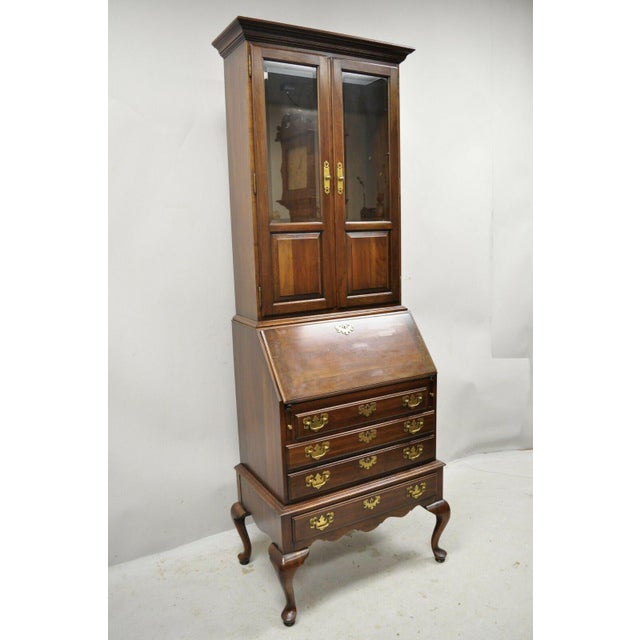 Ethan Allen Queen Anne Cherry Wood Drop Front Secretary Desk With Curio Top Chairish