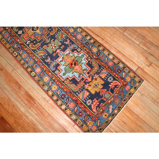 Textile Zabihi Collection Antique Navy Blue Narrow Heriz Runner - 2'3" x 8'6" For Sale - Image 7 of 11