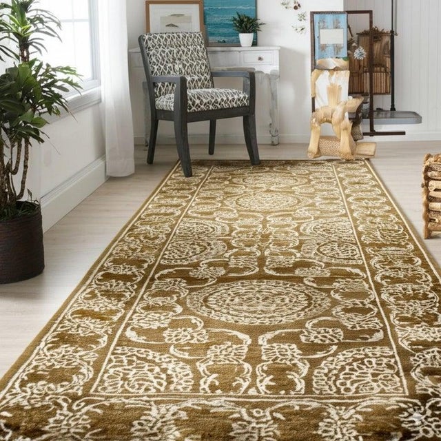 3x10 Brown Hand-Knotted Wool Rosette Chain Border Classic Traditional Carpet Rug For Sale In New York - Image 6 of 7