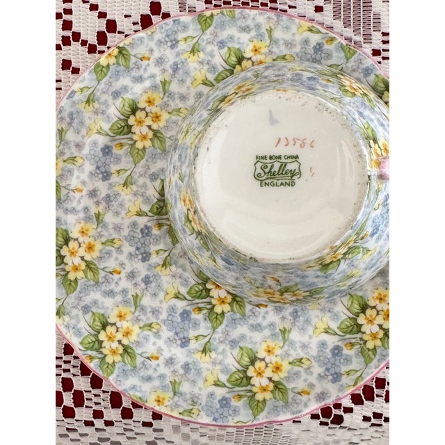 Shelley Primrose Chintz Teacup and Saucer, Fine Vintage English Bone China For Sale In Boston - Image 6 of 8