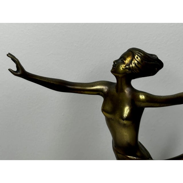 Metal Original Art Deco Bronze Sculpture Dancing Graceful Ballerina by Josef Lorenz Circa 1925 on Onyx Plinth For Sale - Image 7 of 12