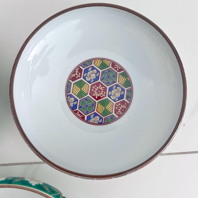 Japanese Japanese Colorful Medium Bowls From Japan Arita Ware Gozan Kiln Floral Nature - Set of 5 For Sale - Image 3 of 12