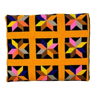 Handmade Vintage Geometric Design Needlepoint Throw Pillow For Sale