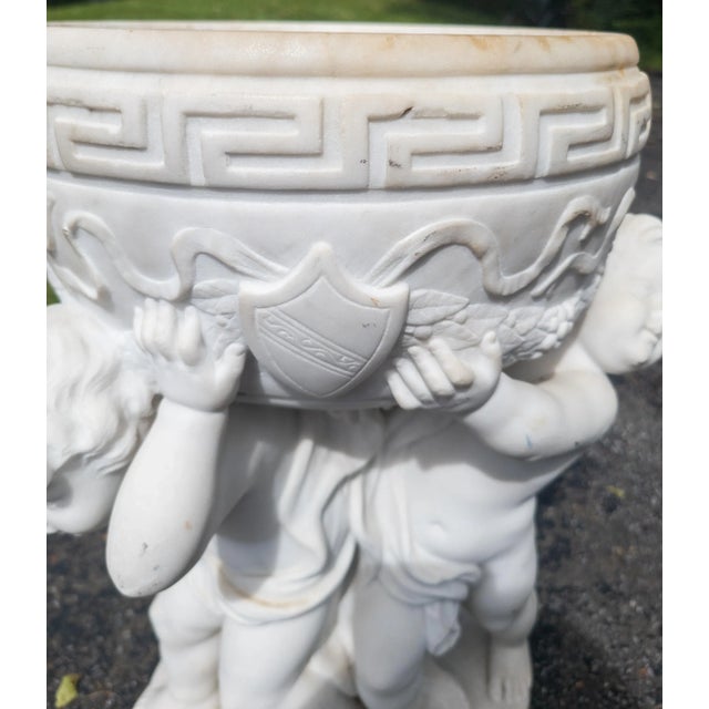 19th Century Italian Carved White Marble Garden Planter With Cherubs For Sale - Image 11 of 12