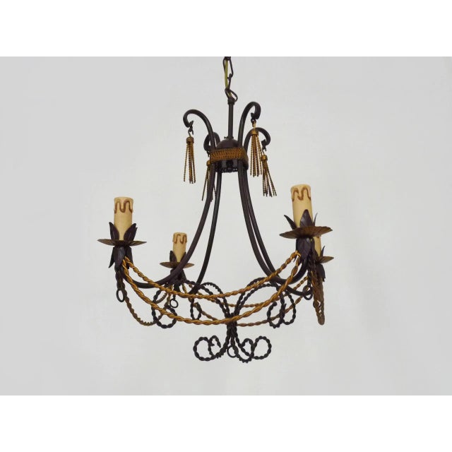 Vintage 4-Light Chandelier in Brown and Gilt Metal, 1980s For Sale - Image 6 of 10