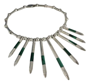 Taxco Sterling Silver + Malachite Modernist Necklace, Mexico 1970s