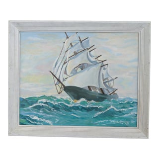 Vintage Original Clipper Ship Seascape Painting Framed and Signed For Sale