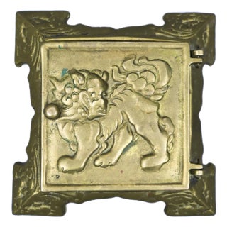 Antique Chinese Solid Brass Foo Dog Trinket Box With Lid and Handle For Sale