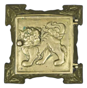 Antique Chinese Solid Brass Foo Dog Trinket Box With Lid and Handle