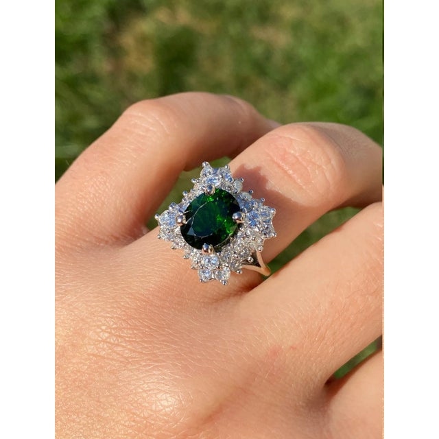The Pearse: Antique Diamond Waterfall Halo Cocktail Ring set with Chrome Diopside For Sale - Image 10 of 11