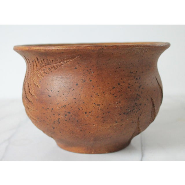 Brown Mid-Century Pottery Planter With Double Sided Incised Fern Leaf For Sale - Image 8 of 9