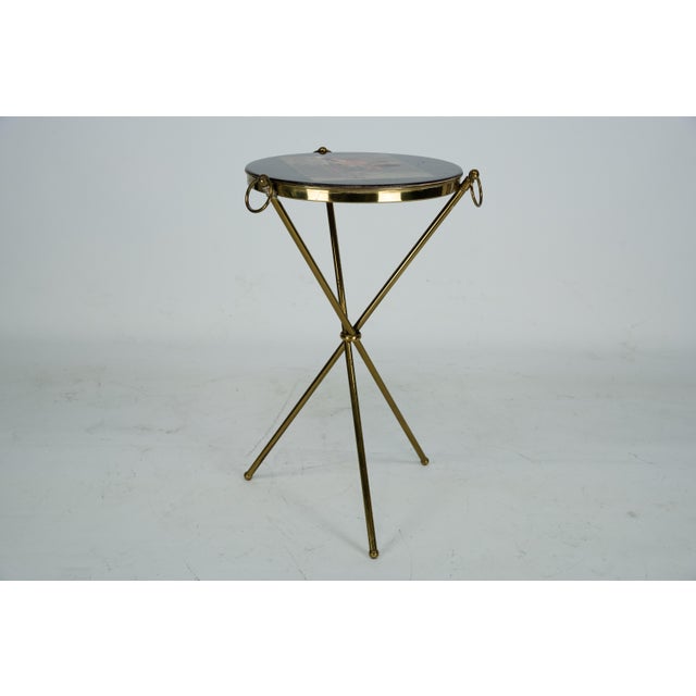 Mid-Century Modern Italian Brass and Wood Tripod Coffee Table, 1950s For Sale - Image 3 of 13