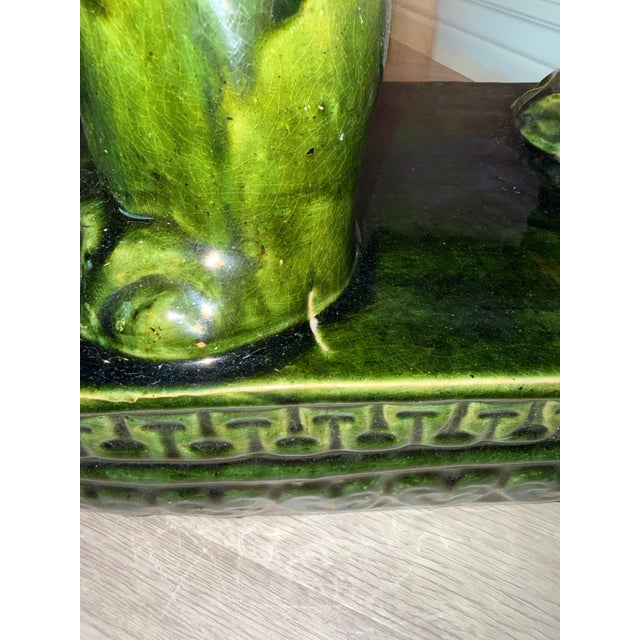 Hollywood Regency Emerald Green Ceramic Elephant Plant Stands – Pair For Sale - Image 15 of 17
