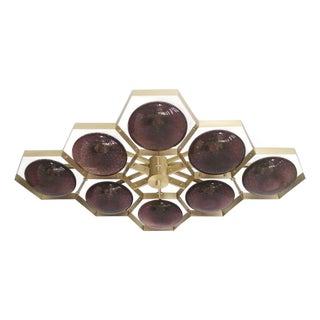 21st Century Hive Satin Brass Amethyst Bubbles Murano Flush Mount by Fabio LTD For Sale