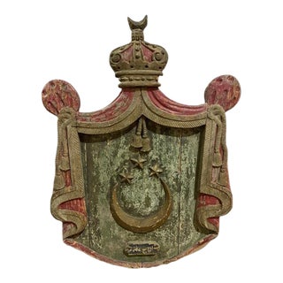 Large Antique Carved Wood Egyptian Coat of Arms For Sale