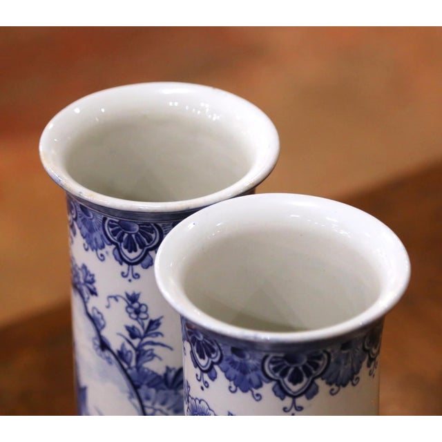 Early 20th Century Pair of Early 20th Century Dutch Delft Faience Vases With Sailboat Scenes For Sale - Image 5 of 9