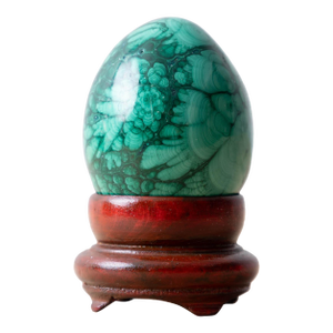 Polished Malachite Egg on Wooden Stand, c.1980
