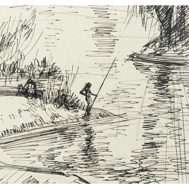Fisherman is an original drawing in pen on paper realized by Simon Goldberg (1913-1985). With the stamp of “Atelier Simon...