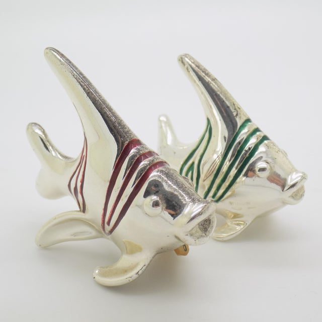 Metal Vintage Italian Sterling Silver 925 Tropical Fishes Figurines with Enamel from Ottaviani, Rome, 1980s, Set of 2 For Sale - Image 7 of 14