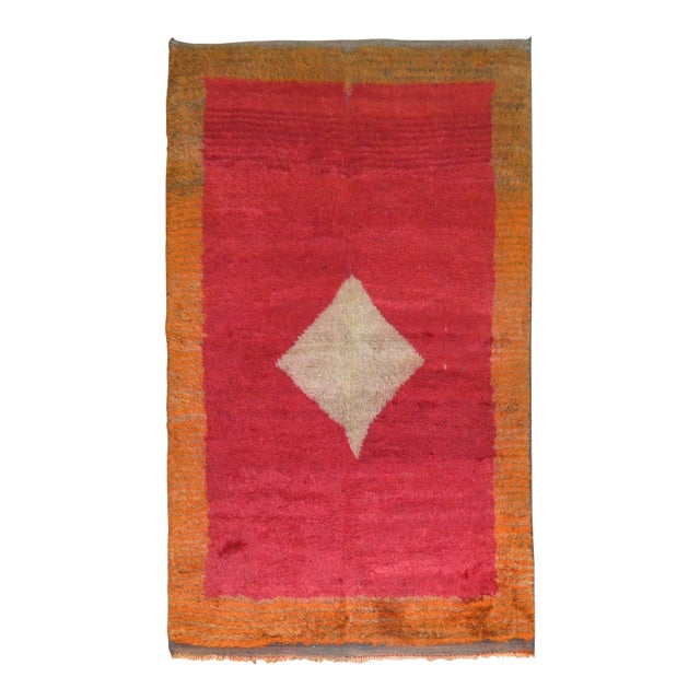 Cherry Red Vintage Turkish Tulu Medallion Carpet - 3'3" x 5'5" For Sale
