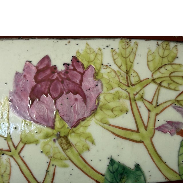 Chinese Old White Base Pink Flower Plant Porcelain Art Lacquer Box For Sale In San Francisco - Image 6 of 8