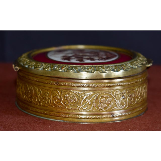 French Antique Brass Jewelry Box French Classical Porcelain Vignette For Sale - Image 3 of 18