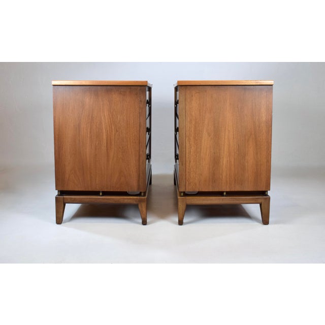 Mid-Century Modern 1960's Walnut Banded Commodes Chests of Drawers, Pair For Sale - Image 3 of 12