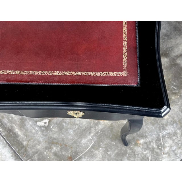 Black 1900s French Louis XV Style Ebonized 3-Drawer Writing Desk With Leather Top For Sale - Image 8 of 8