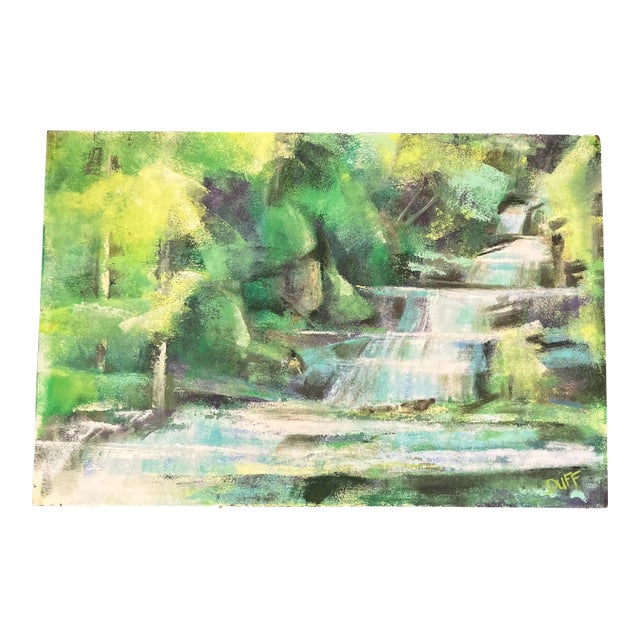 Mid Century Modern Abstract Waterfall’s Painting Signed For Sale