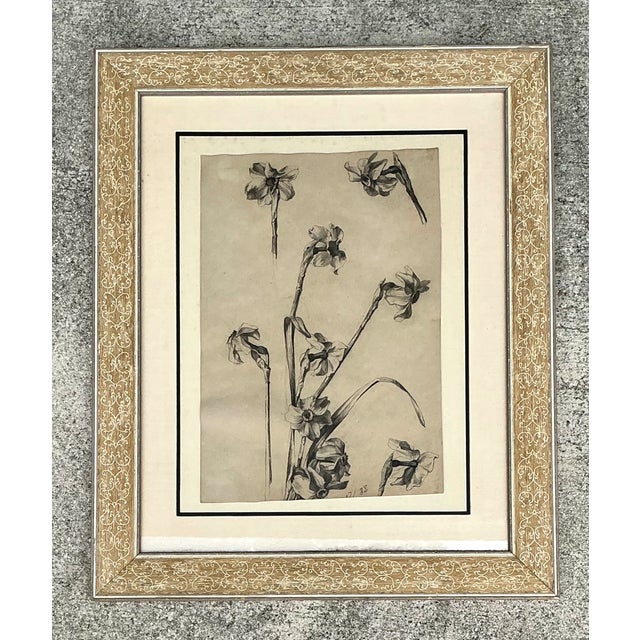 Framed Botanical Drawing With Gold Detailing For Sale In West Palm - Image 6 of 14