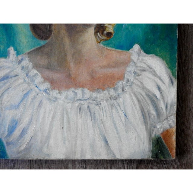 Mid 20th Century Wpa Style Woman in White Portrait Painting For Sale - Image 4 of 7